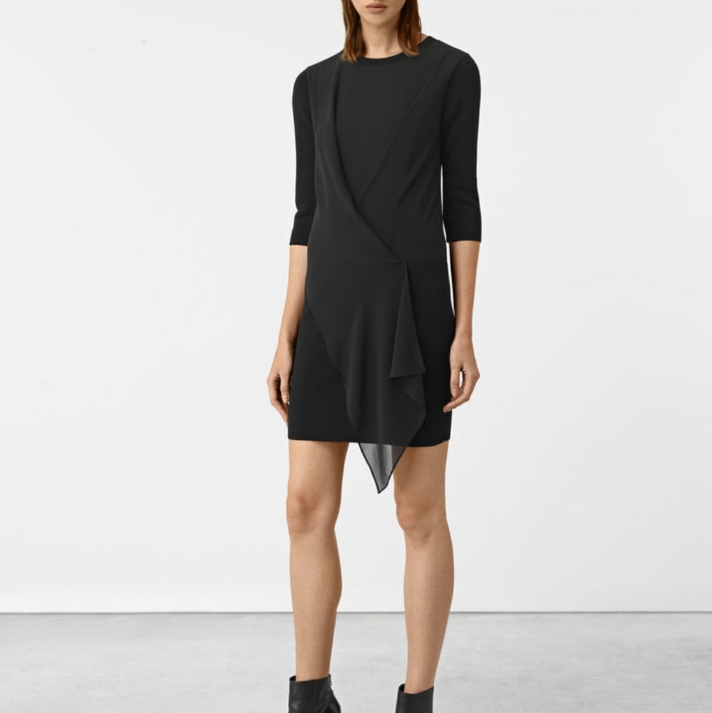 All Saints Kafa Black Wool Sweater Dress, S